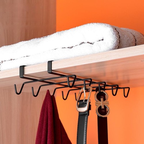 2pcs no drill iron black spray painted multi-hooks under cabinet for kitchen utensil, cups storage rack for coffee bar